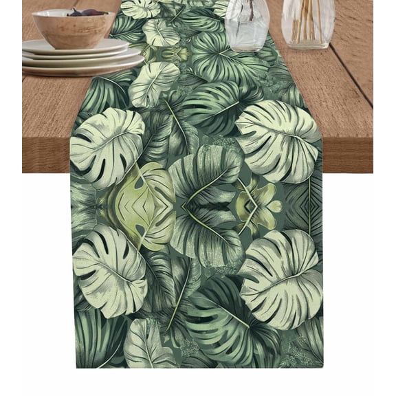 Palm Leaves Table Runner 48 Inches, Country Summer Botanical Tropical Plants Bed Runner Dresser Scarves Tabletop for Indoor Outdoor Parties/Ceremony/Banquet, 13" x 48"