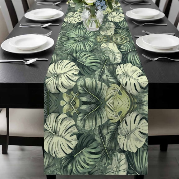 Palm Leaves Table Runner 48 Inches Long, Country Summer Botanical Tropical Plants Kitchen Coffee Dining Table Decoration for Home Party Birthday Wedding Home Decor 13x48 Inches
