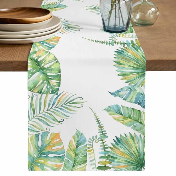 Palm Leaves Table Runner 72 Inches, Watercolor Tropical Monstera Leaf Botanical Summer Bed Runner Dresser Scarves Tabletop for Indoor Outdoor Parties/Ceremony/Banquet, 14" x 72"