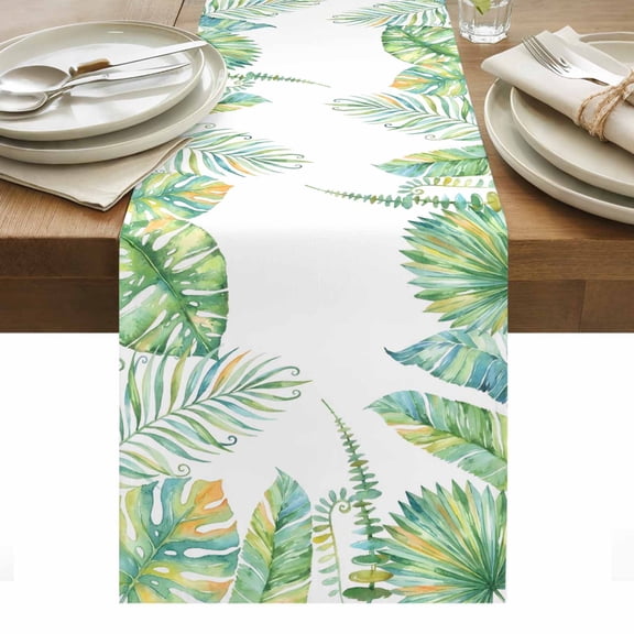 Palm Leaves Table Runner Watercolor Tropical Monstera Leaf Botanical Summer Tablerunners 13 x 36 Inch, Table Decorations Tabletop Scarf for Summer Gathering Holiday Farmhouse Kitchen Dining Decor