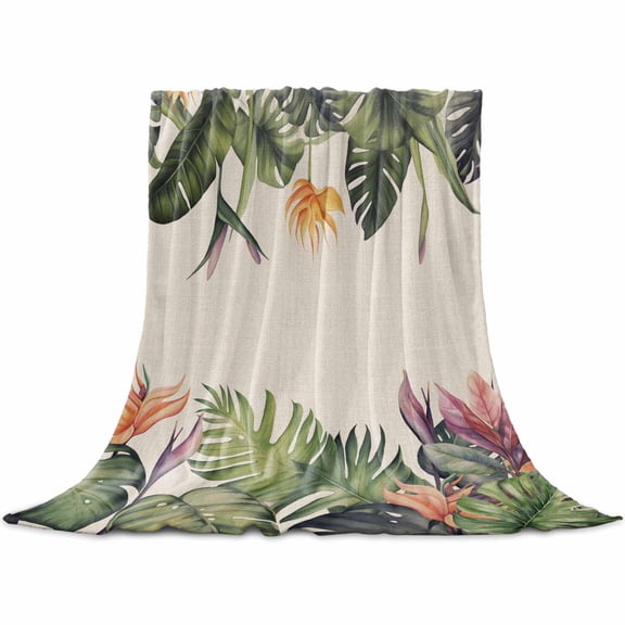 Palm Leaves Throw Blanket for Couch, Soft Lightweight Flannel Fleece Blanket, Summer Botanical Tropical Plants Rustic Microfiber Plush All Season Decorative Blankets Gifts for Sofa Office Lap 30"x40"