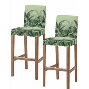 Palm Leaves Tropical Bar Stool Covers Set of 2, Green Botanical Summer Green Ombre Stretch Washable Bar Chair Covers with Backs, Removable Pub Counter Height Chair Cover for Kitchen Dining Room Cafe