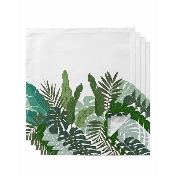 Palm Leaves Tropical Cloth Napkins Set of 4 Reusable Dinner Napkins, Watercolor Botanical Summer Cocktail Napkin Washable Table Napkins for Wedding/Holiday Party/Baby Shower 20"x20"