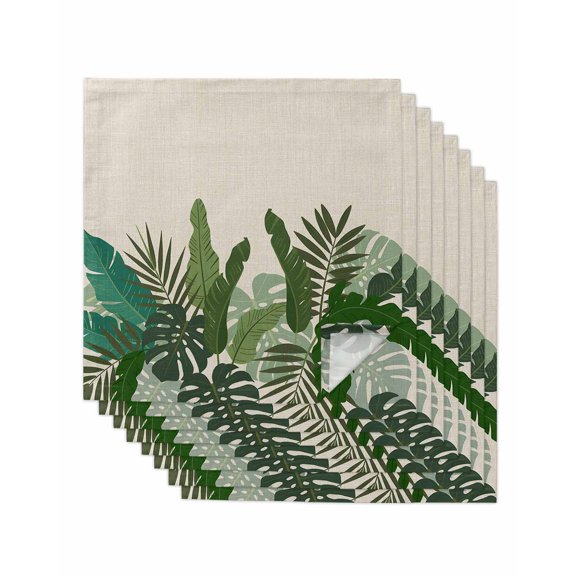 Palm Leaves Tropical Cloth Napkins Set of 8 Reusable Dinner Napkins, Beige Summer Watercolor Botanical Cocktail Napkin Washable Table Napkins for Wedding/Holiday Party/Baby Shower 20"x20"