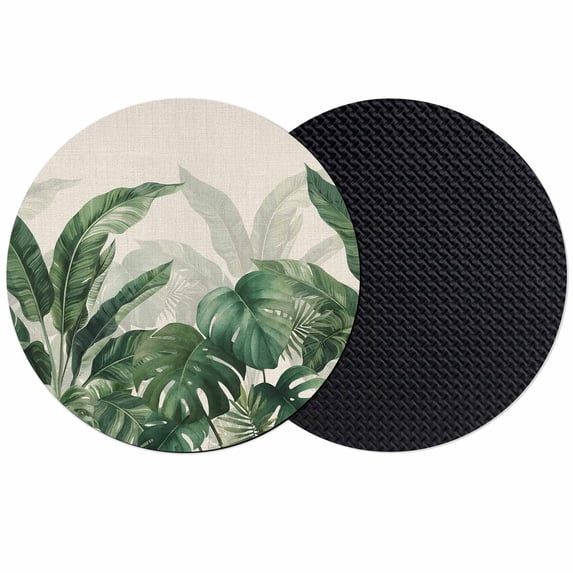 Palm Leaves Tropical Coasters Set of 2, Absorbent Coasters for Drinks, Green Botanical Summer Linen Coaster for Desk Coffee Table Protection, Home Decor House Warming Gifts 4"