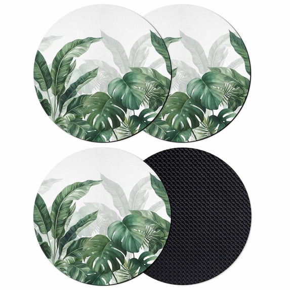 Palm Leaves Tropical Coasters Set of 4, Absorbent Coasters for Drinks, Green Botanical Summer Coaster for Desk Coffee Table Protection, Home Decor House Warming Gifts 4"