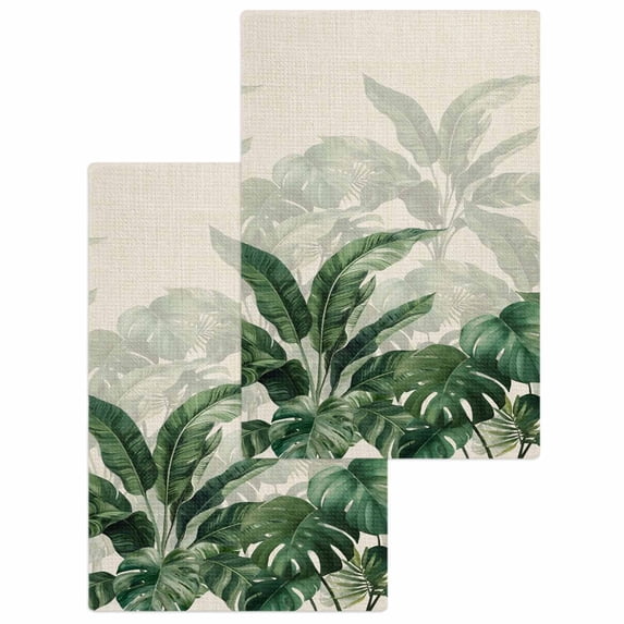 Palm Leaves Tropical Kitchen Dish Towels for Drying Dishes Set of 2, Green Botanical Summer Linen Waffle Weave Microfiber Hand Tea Bathroom Towels Quick Dry & Absorbent Towel 15.7x23.6