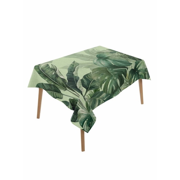 Palm Leaves Tropical Rectangle Tablecloth, Green Botanical Summer Green Ombre Waterproof & StainResistant Tablecloth, Washable Oil-proof Table Cover for Dining/Party/Wedding/Camping/Buffet 60x102 In