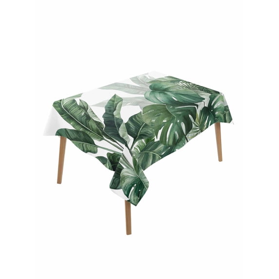 Palm Leaves Tropical Rectangle Tablecloth, Green Botanical Summer Waterproof & StainResistant Tablecloth, Washable Oil-proof Table Cover for Dining/Party/Wedding/Camping/Buffet 60x102 In