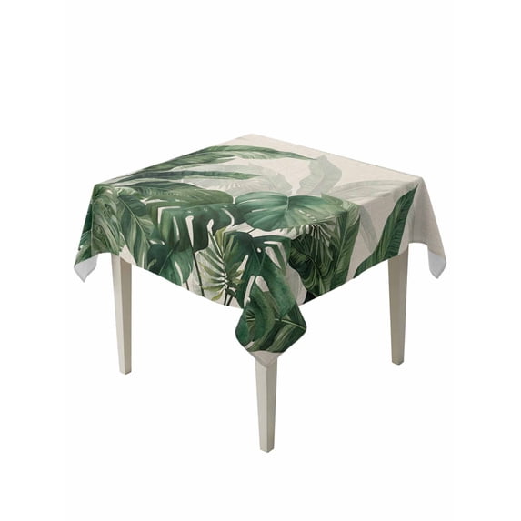 Palm Leaves Tropical Suqare Tablecloth - 54 x 54 Inch, Green Botanical Summer Linen Waterproof & StainResistant Tablecloth, Washable Oil-proof Table Cover for Dining/Party/Wedding/Camping/Buffet