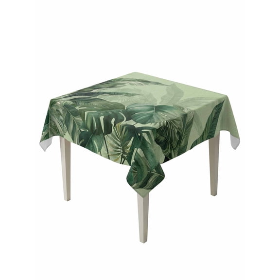 Palm Leaves Tropical Table Cloth, Waterproof Tablecloth for Square Tables, Green Botanical Summer Green Ombre Reusable Washable Fabric Table Cover for Restaurant Kitchen Dining Tables 54"x54"