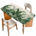 thumbnail image 1 of Palm Leaves Tropical Table Cloths for 3 Foot Rectangle Tables, Green Botanical Summer Linen Patio Waterproof Elastic Fitted Tablecloths, Washable Rectangular Table Cover for Camping, 1 of 8