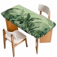 thumbnail image 1 of Palm Leaves Tropical Table Cloths for 5 Foot Rectangle Tables, Green Botanical Summer Green Ombre Patio Waterproof Elastic Fitted Tablecloths, Washable Rectangular Table Cover for Camping, 1 of 8