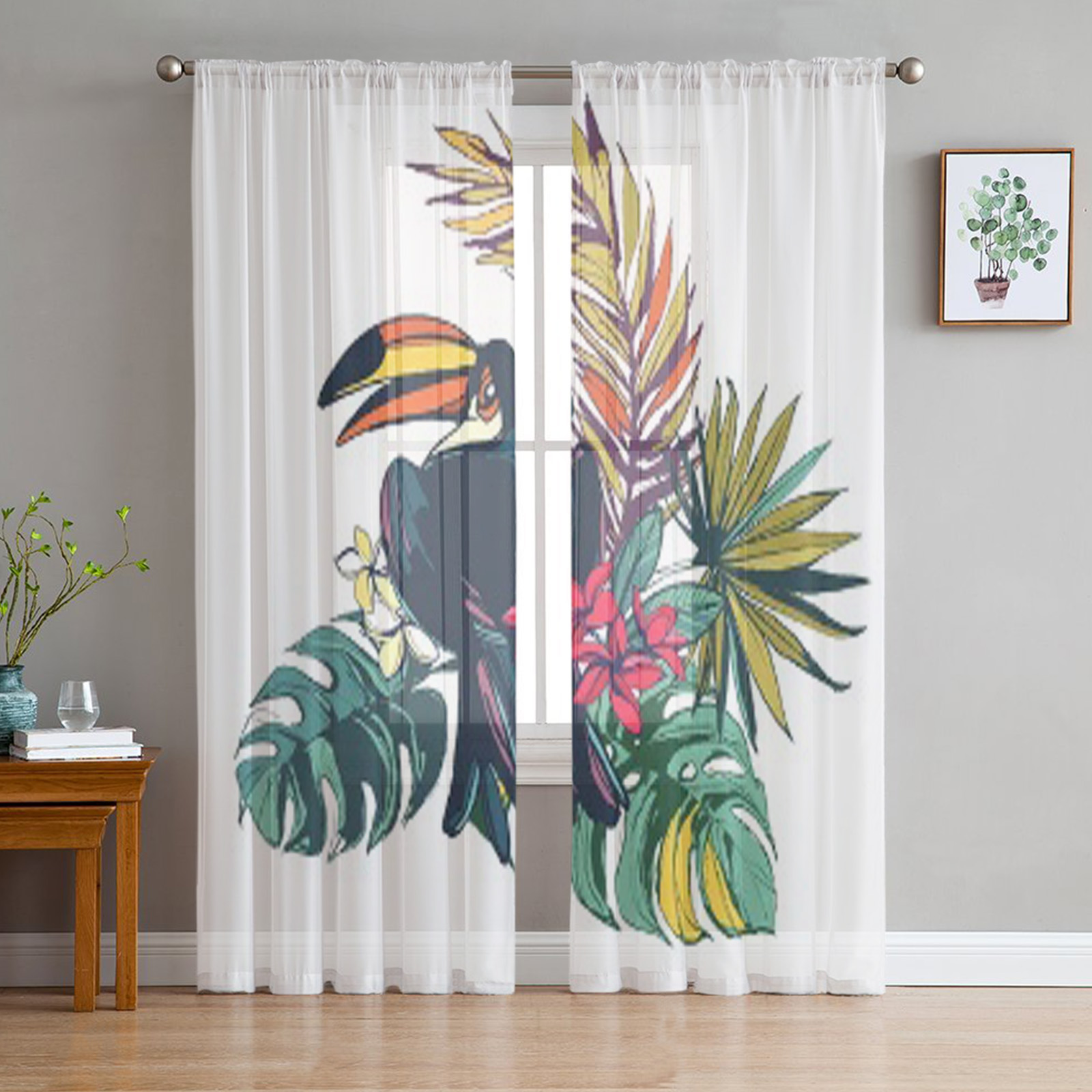 Palm Leaves Tulle Sheer Window Curtains For Living Room The Bedroom ...