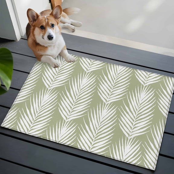 Palm Leaves Washable Entry Rug 2x3 Summer Rustic Leaf Botanical Sage Green Low Pile Indoor Door Mat with Rubber Backing Thin Area Rug for for Entrance, Bedroom, Kitchen, Laundry, Bathroom