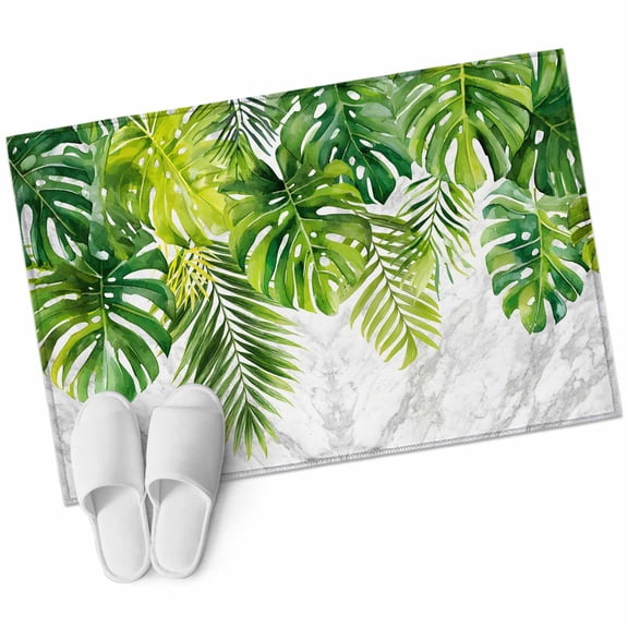 Palm Leaves Washable Small Entryway Area Rugs 2'x3', Tropical Coastal Botanical Nature Low Pile Throw Rug Non-Slip Sturdy Edge Binding Carpet for Front Door Floor Room Entry