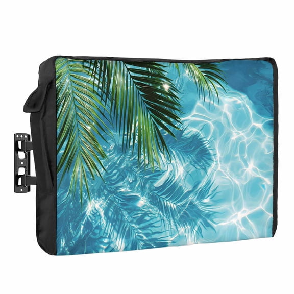 Palm Leaves Waterproof Outdoor TV Cover, Summer Pool Sunshine Water Ripples Outside Weatherproof TV Enclosures for 30 to 32 Inch LCD Television Shield Flat Screen Protectors