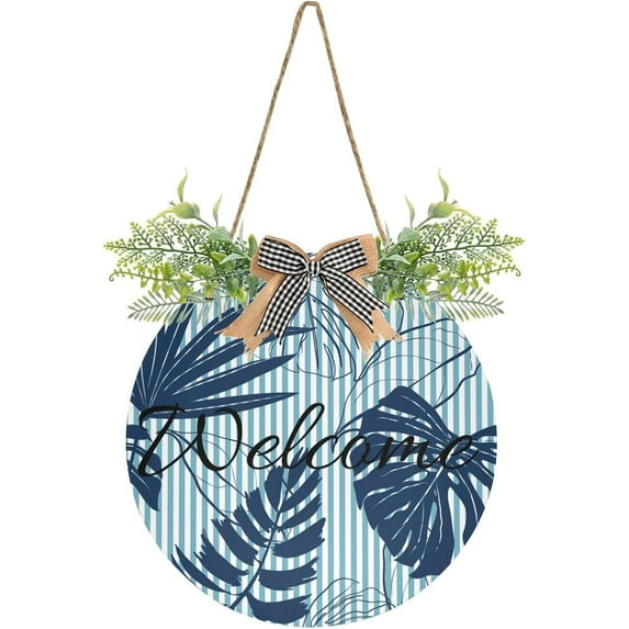 Palm Leaves Welcome Sign for Front Door, Round Sign Hanging Welcome Sign Welcome Wreath for Farmhouse Porch Door Home Decor