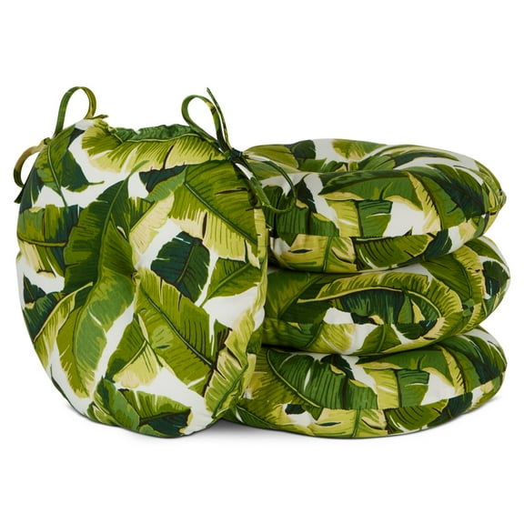 Palm Leaves White 15 in. Round Outdoor Bistro Seat Cushion (Set of 4) by Greendale Home Fashions