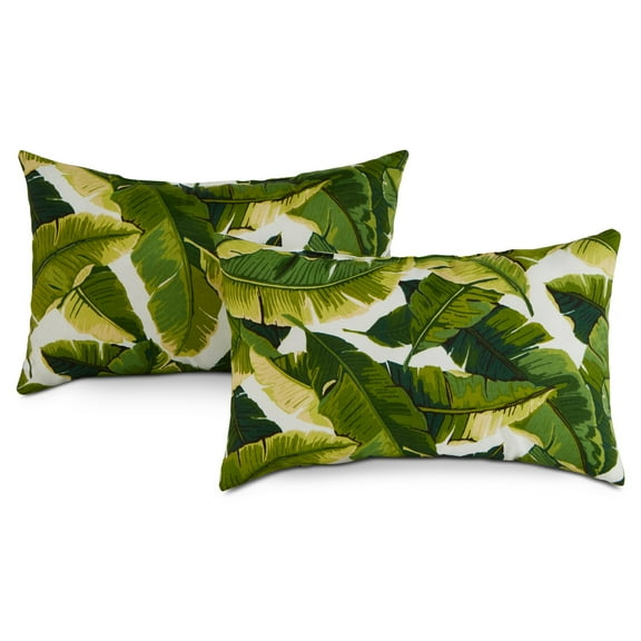 Palm Leaves White 19 x 12 in. Outdoor Rectangle Throw Pillow (Set of 2) by Greendale Home Fashions