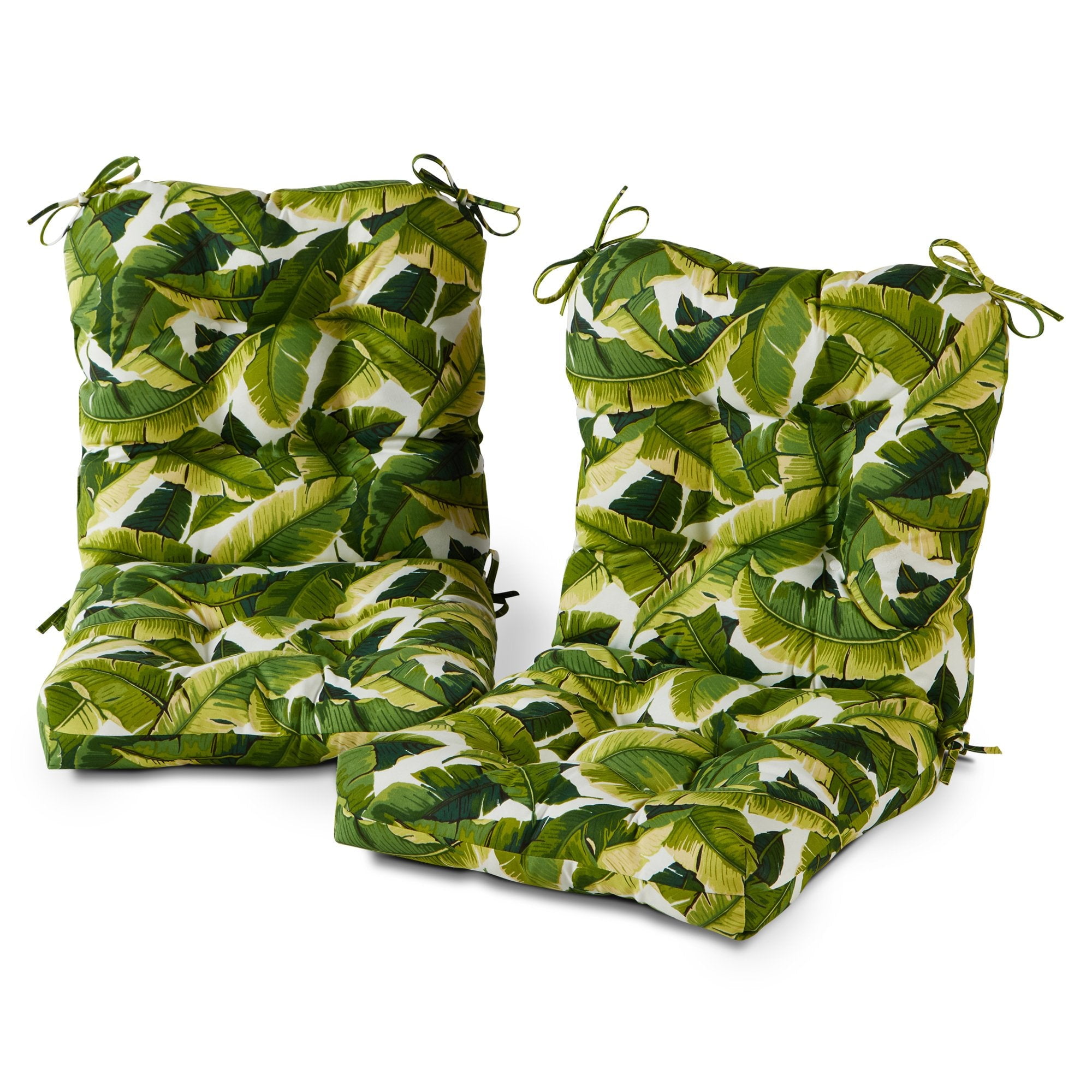 Palm Leaves Green and White Polyester Outdoor Chair Cushions Set
