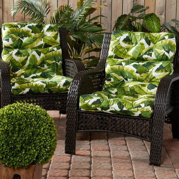 Palm Leaves White Outdoor High Back Chair Cushion (2-pack)