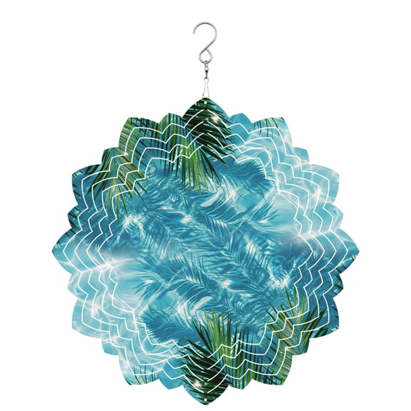 Palm Leaves Wind Spinner for Garden Yard 8In, Summer Pool Sunshine Water Ripples 3D Stainless Steel Kinetic Hanging Wind Spinners Rustproof Outdoor Decor for Lawn Patio Home