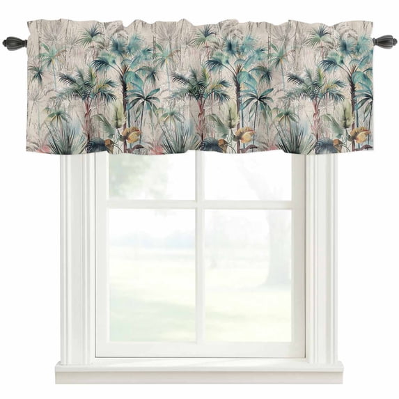 Palm Leaves Window Valance Curtain Rustic Summer Tropical Plants Rod Pocket Short Curtain for Living Room, Bedroom & Kitchen Window Decor 60x18in