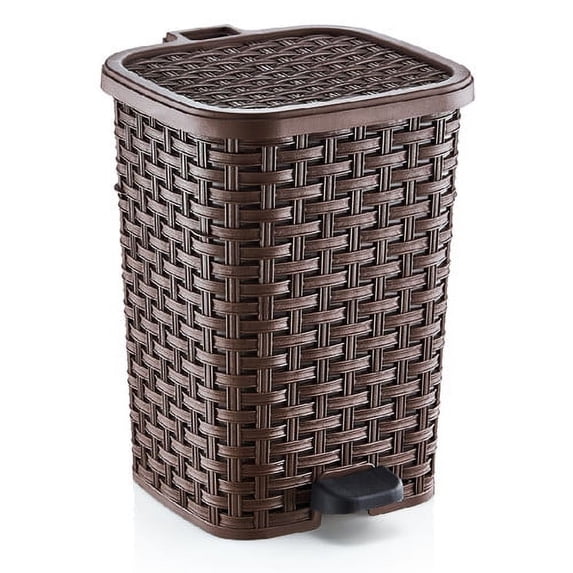 Palm Luxe Trash Can with Lid 27 Qt. Brown Wicker Pedal Trash Bin