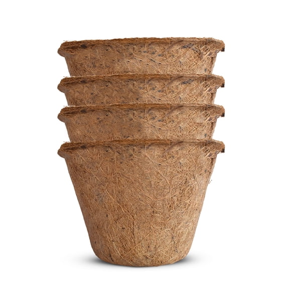 Palm Naki 6.5" Coconut Coir Round Plant Pots Set of 4 - Coco Coir Plant Pots, Pots for Plants, Flower Pots, Small Plant Pots, Plant Pots Outdoor, Small Flower Pots