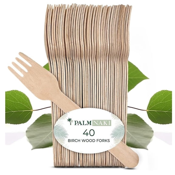 Palm Naki - Birchwood Forks - Bio Cutlery, -, Compostable, Utensils (40 Count)