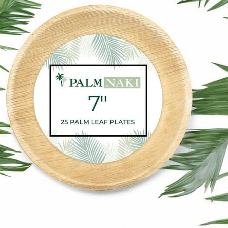 Palm Naki Round Palm Leaf Plates (25 Count) - Disposable Dinnerware, Compostable and Biodegradable Round Plates (7")