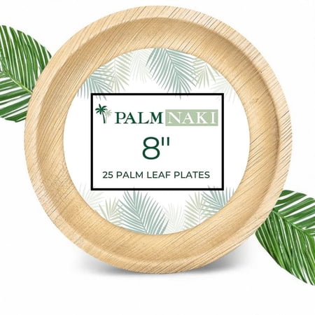 Palm Naki Round Palm Leaf Plates (25 Count) - Disposable Dinnerware, Compostable and Biodegradable Round Plates (8")