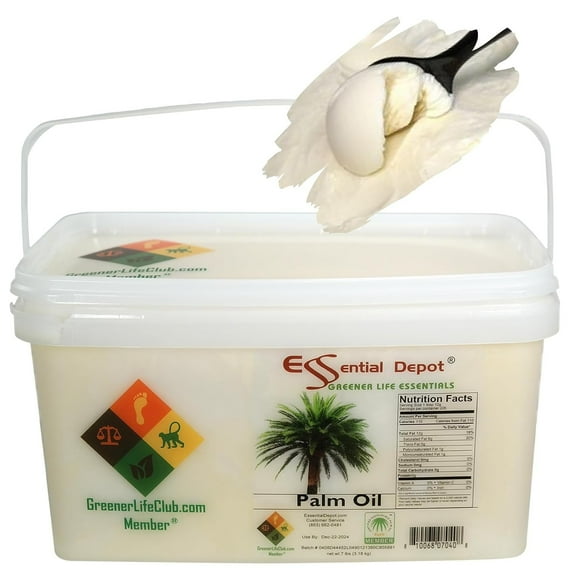 Palm Oil - RSPO Certified - Sustainable - Food Grade - Kosher - Not Hydrogenated - 7 lbs in a Pail - PP microwavable container with resealable lid and removable handle
