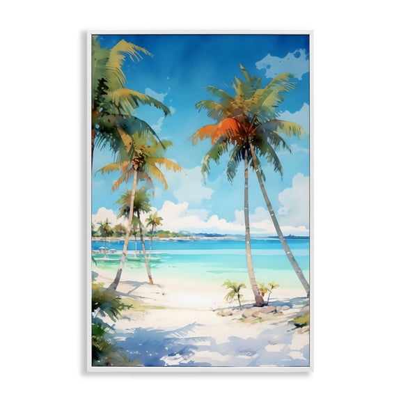 Stupell Industries Palm Paradise Beachfront White Framed Giclee Art, design by LSR Design Studio, 24 x 16
