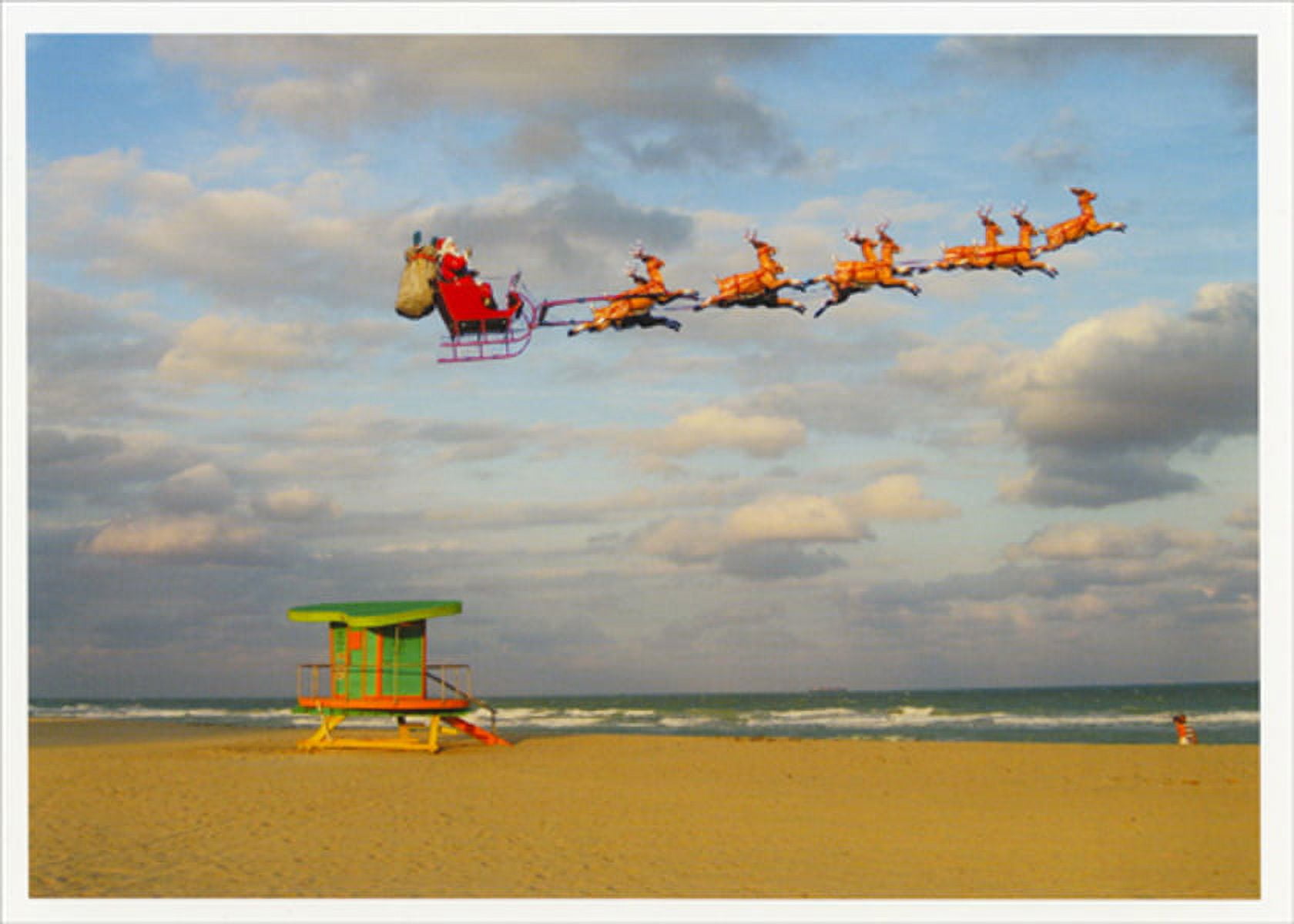 Palm Press Santa and Sleigh Flying Over Beach Warm Weather Box of 10 Christmas Cards