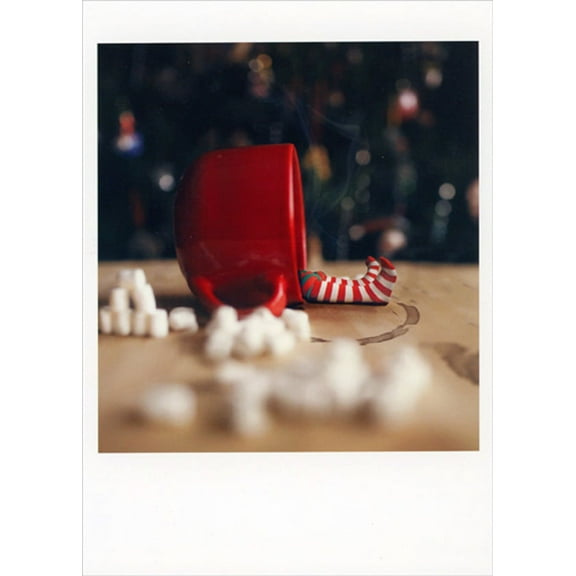 Palm Press Tipped Red Mug, Marshmallows and Striped Socks Cute Funny / Humorous Box of 10 Christmas Cards
