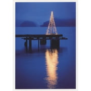 Palm Press Tree of Lights on Dock Reflecting on Blue Water Season's Greetings Card