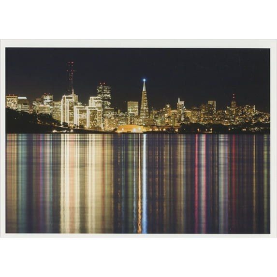 Palm Press Vertical Streaks of Colorful Light Across San Francisco Bay at Night Christmas Card (1 card/1 envelope)