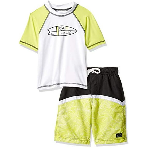 Palm Print Swim Trunk and Rash Guard, 2-Piece Outfit Set (Little Boys)