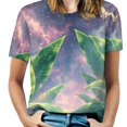 thumbnail image 1 of Palm Print T-Shirt O Neck Retro Print Big Size T-Shirts Short Sleeve Tees Womens Pretty Design, 1 of 5