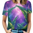 thumbnail image 1 of Palm Print T-Shirt O Neck Retro Print Big Size T-Shirts Short Sleeve Tees Womens Pretty Design, 1 of 5