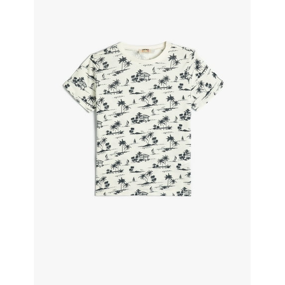Palm Printed T-Shirt Short Sleeve Crew Neck Cotton