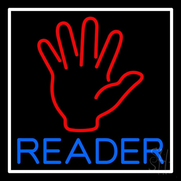 Palm Reader LED Neon Sign 16" Tall x 16" Wide - inches Black Square Cut Acrylic Backing, with Dimmer - Bright and Premium built indoor LED Neon Sign for Storefront.