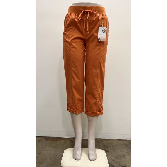 Palm Rio Womens pull on cotton front and back pockets elastic waist draw string cuffed Capri , Sun Baked , XL