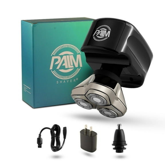 Palm Shaver Cordless Water-Resistant Men's Head & Face Electric Shaver with USB Charging Cable, Black
