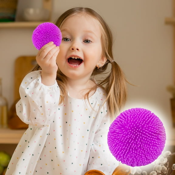 Palm-Sized Sensory Stress Relief Pinch Ball Fidget Toys, Soft Plush Spiky Texture For Tactile Satisfaction, Innovative Loop Design For Catching Throwing And Stress Relief(Purple)