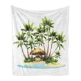 thumbnail image 1 of Palm Soft Flannel Fleece Throw Blanket, Tropical Island Illustration with Exotic Trees and Bungalow Tiki Bar on Beach, Cozy Plush for Indoor and Outdoor Use, 50" x 70", Multicolor, by Ambesonne, 1 of 6