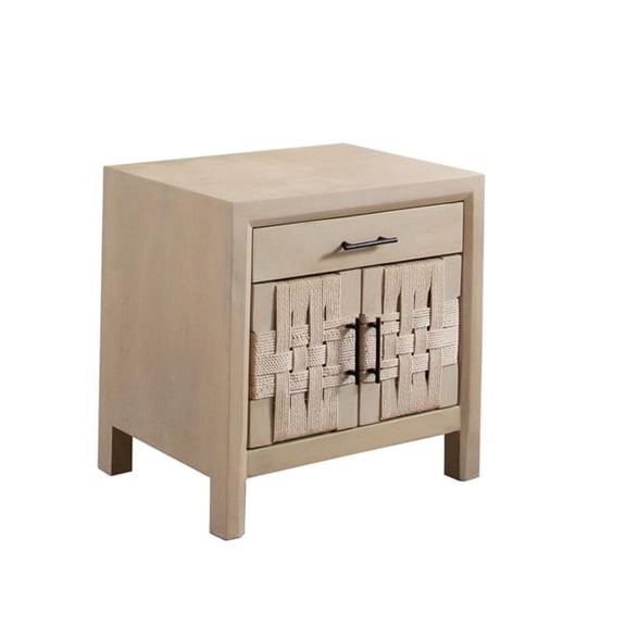 Diamond Sofa PALMETNA Palm Solid Mango Wood 2-Door & 1-Drawer End Table, Natural Finish with Woven Rope Door Fronts