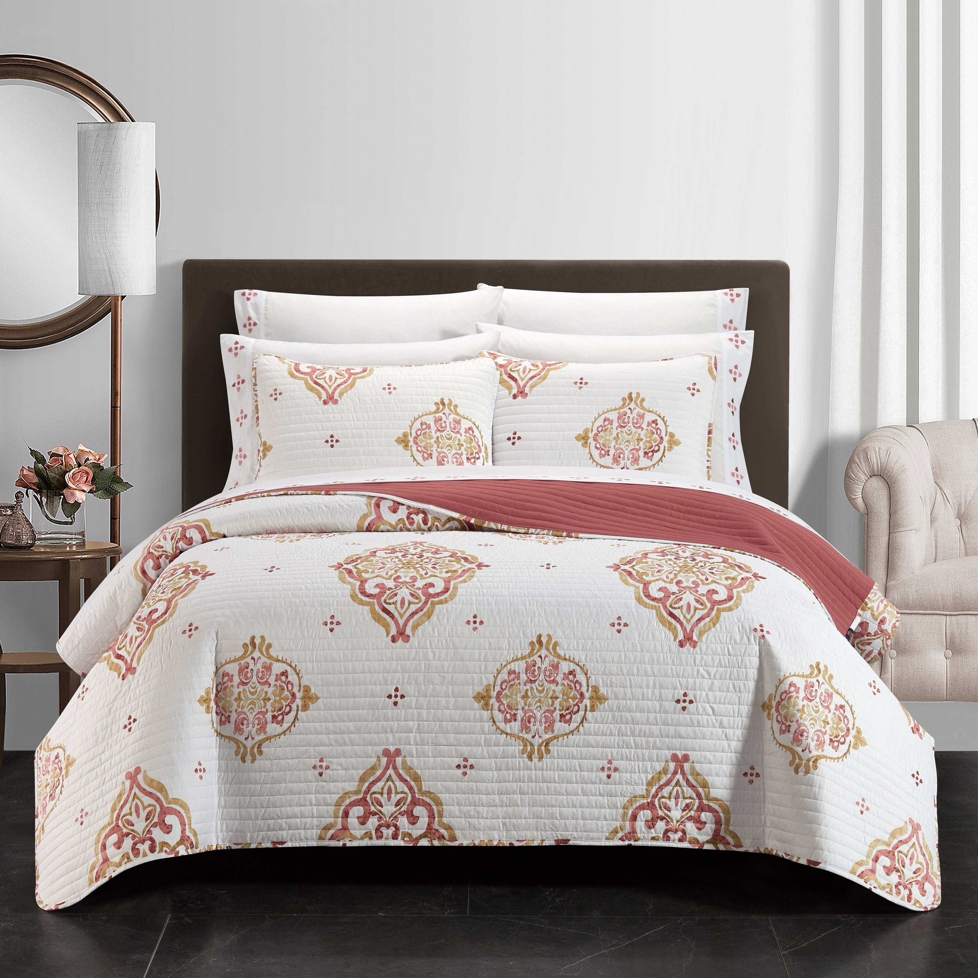Spring Quilt Set Palm Spring 9 or 6 Piece Quilt Set Watercolor Floral Pattern Print Bed ...